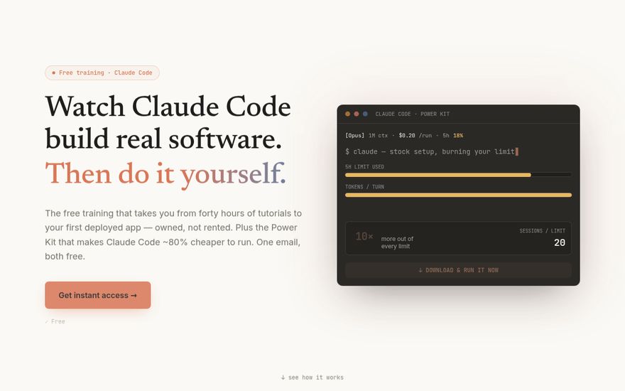 Free training + Claude Code Power Kit screenshot
