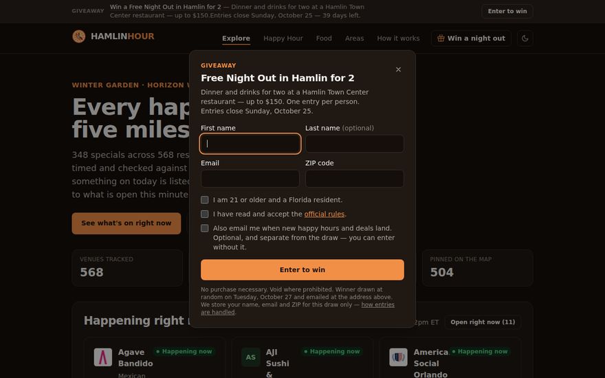 Hamlin Happy Hours & Local Dining · Hamlin Hour screenshot