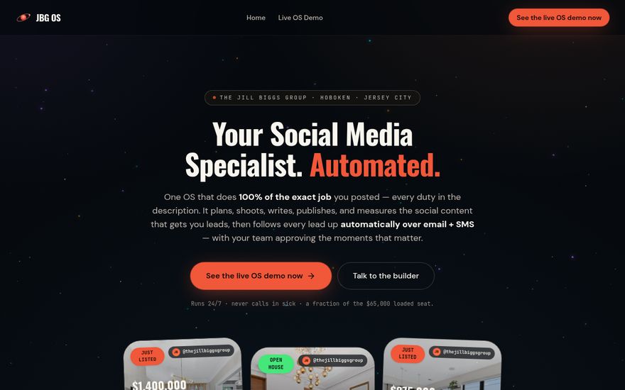 Your Social Media Specialist. Automated. · The Jill Biggs Gr screenshot