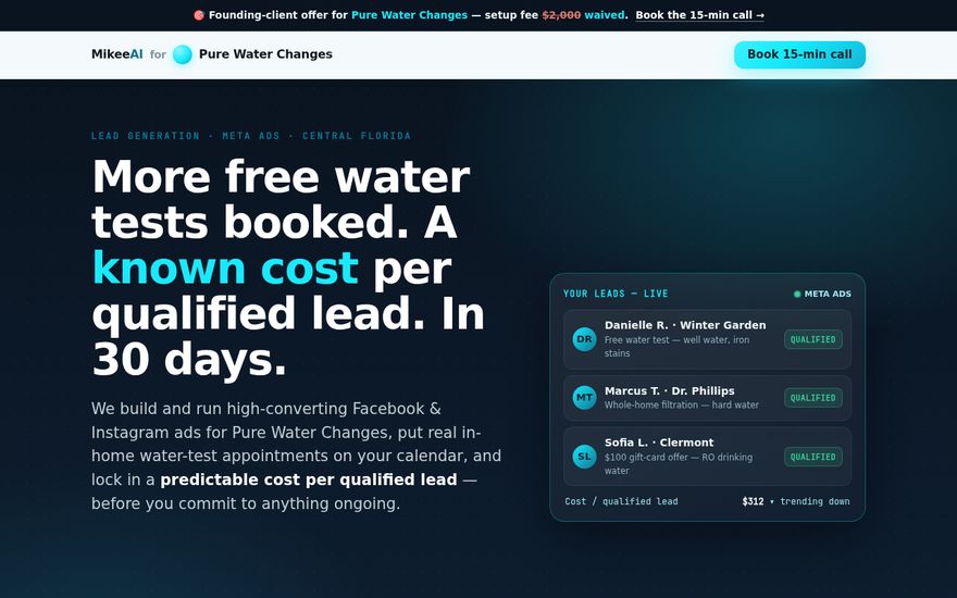Lead Generation for Pure Water Changes screenshot